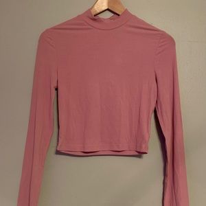 Mock Neck Solid Crop Tee